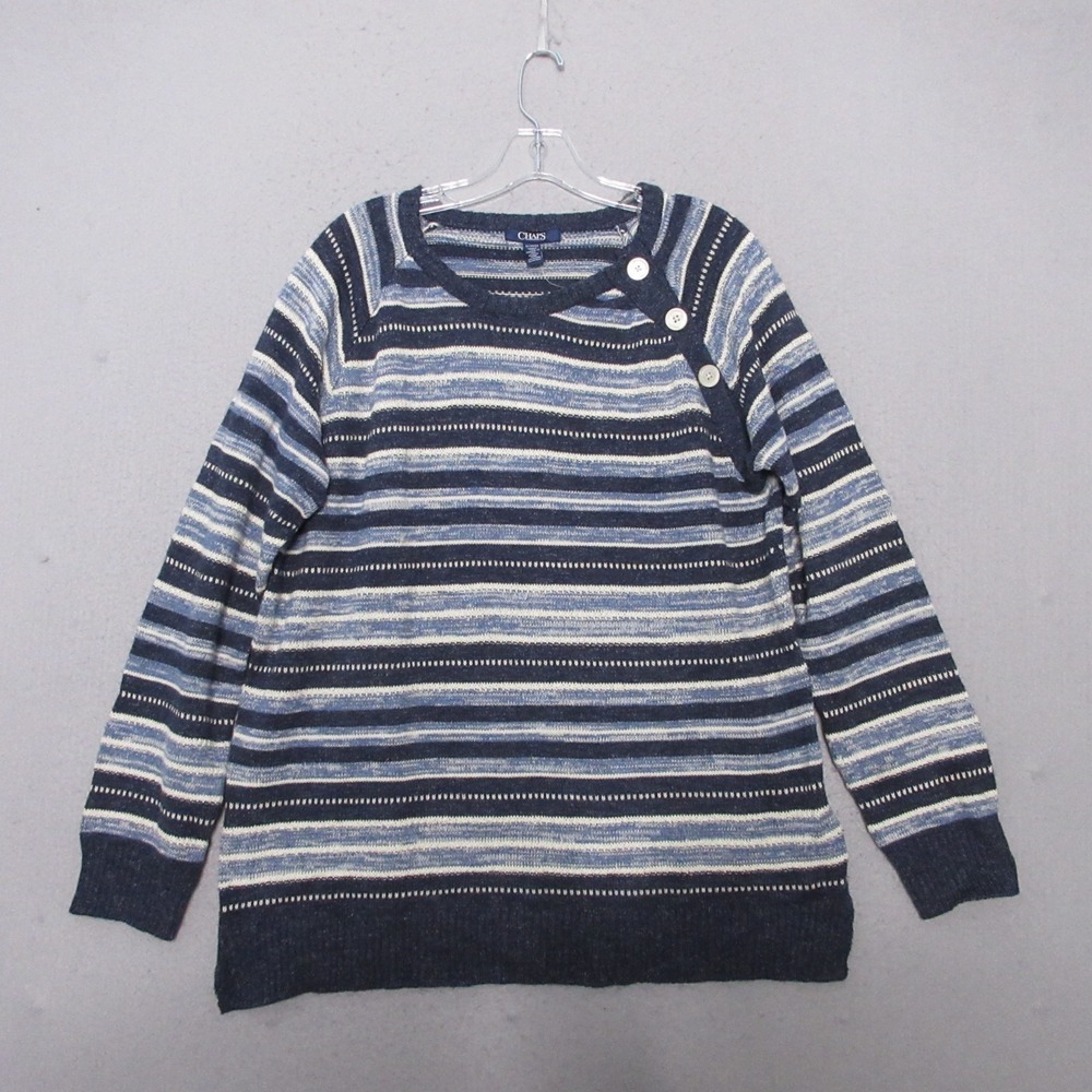 Chaps Sweater Women XL Blue Stripe Cotton Button Coastal Preppy Lightweight NWT